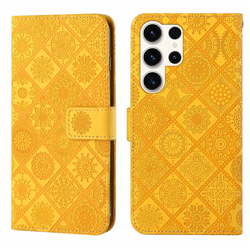 Samsung Galaxy S24 Ultra 5G Ethnic Style Embossed Pattern Leather Phone Case - Yellow