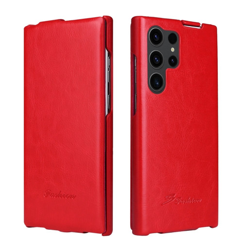 Samsung Galaxy S24 Ultra 5G Fierre Shann 64 Texture Vertical Flip PU Leather Phone Case - Red