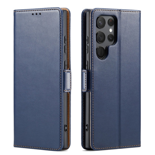 Samsung Galaxy S24 Ultra 5G Fierre Shann PU Genuine Leather Texture Phone Case - Blue