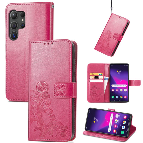 Samsung Galaxy S24 Ultra 5G Four-leaf Clasp Embossed Buckle Leather Phone Case - Magenta