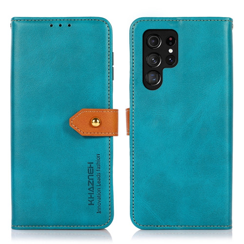 Samsung Galaxy S24 Ultra 5G KHAZNEH Dual-color Cowhide Texture Flip Leather Phone Case - Blue