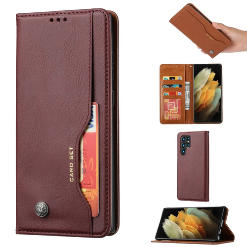 Samsung Galaxy S24 Ultra 5G Knead Skin Texture Flip Leather Phone Case - Wine Red