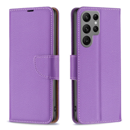 Samsung Galaxy S24 Ultra 5G Litchi Texture Pure Color Flip Leather Phone Case - Purple