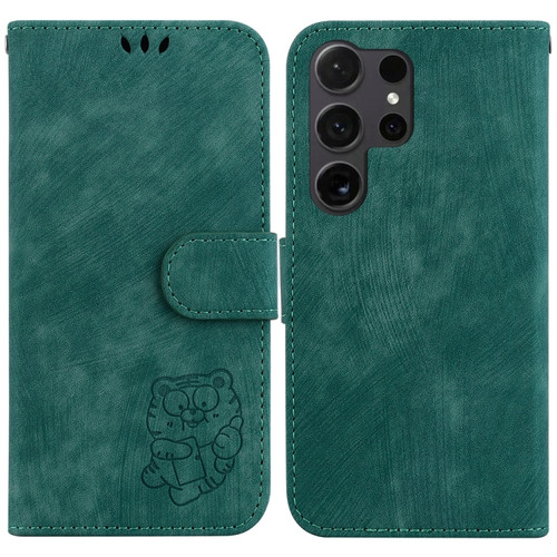 Samsung Galaxy S24 Ultra 5G Little Tiger Embossed Leather Phone Case - Green