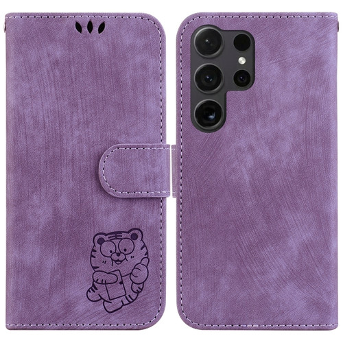 Samsung Galaxy S24 Ultra 5G Little Tiger Embossed Leather Phone Case - Purple