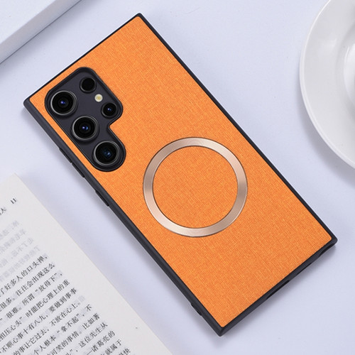 Samsung Galaxy S24 Ultra 5G Magsafe Magnetic Ring Cloth Texture Phone Case - Orange