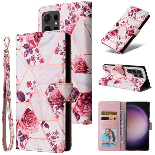 Samsung Galaxy S24 Ultra 5G Marble Bronzing Stitching Leather Phone Case - Rose Gold