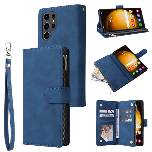 Samsung Galaxy S24 Ultra 5G Multifunctional Frosted Zipper Wallet Leather Phone Case - Blue
