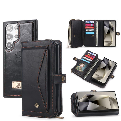 Samsung Galaxy S24 Ultra 5G Multi-functional Zipper Wallet Leather Phone Case - Black