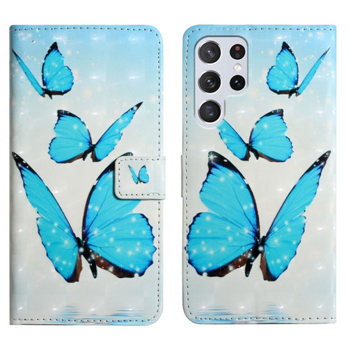 Samsung Galaxy S24 Ultra 5G Oil Embossed 3D Drawing Leather Phone Case - 3 Butterflies