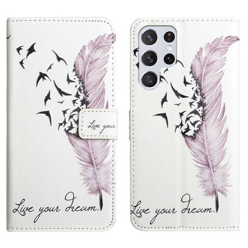 Samsung Galaxy S24 Ultra 5G Oil Embossed 3D Drawing Leather Phone Case - Feather