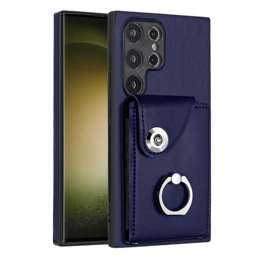 Samsung Galaxy S24 Ultra 5G Organ Card Bag Ring Holder PU Phone Case - Blue