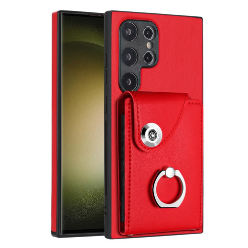Samsung Galaxy S24 Ultra 5G Organ Card Bag Ring Holder PU Phone Case - Red