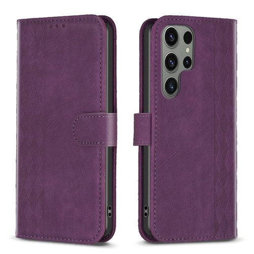 Samsung Galaxy S24 Ultra 5G Plaid Embossed Leather Phone Case - Purple