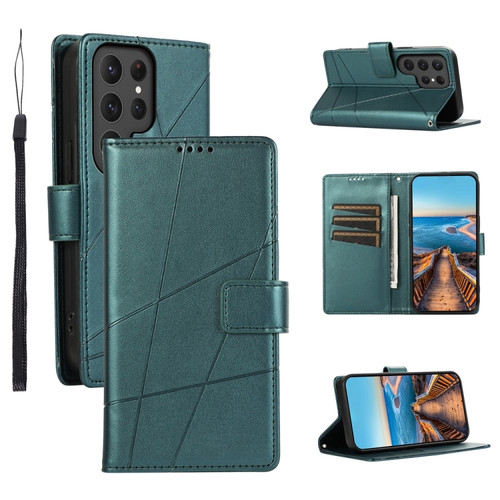Samsung Galaxy S24 Ultra 5G PU Genuine Leather Texture Embossed Line Phone Case - Green