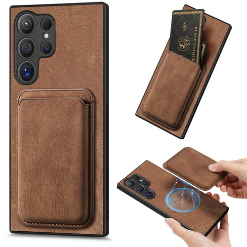 Samsung Galaxy S24 Ultra 5G Retro Leather Card Bag Magnetic Phone Case - Brown