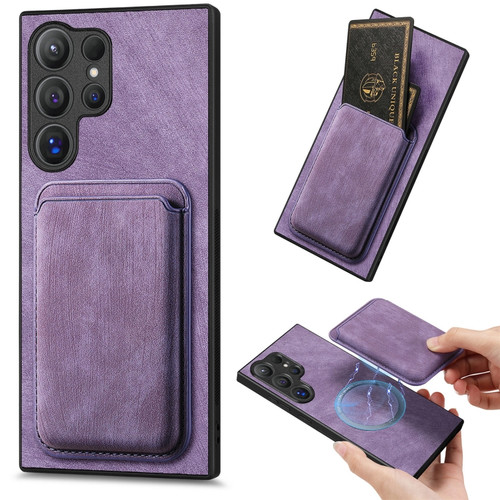 Samsung Galaxy S24 Ultra 5G Retro Leather Card Bag Magnetic Phone Case - Purple