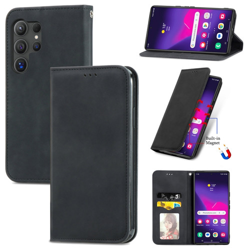 Samsung Galaxy S24 Ultra 5G Retro Skin Feel Magnetic Leather Phone Case - Black