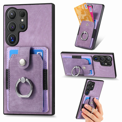 Samsung Galaxy S24 Ultra 5G Retro Skin-feel Ring Card Wallet Phone Case - Purple