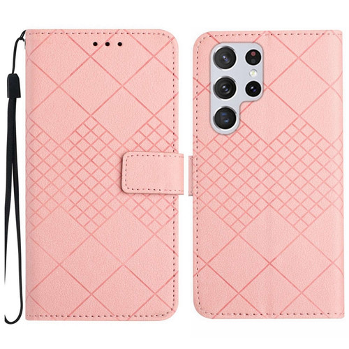 Samsung Galaxy S24 Ultra 5G Rhombic Grid Texture Leather Phone Case - Pink