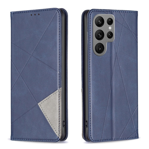 Samsung Galaxy S24 Ultra 5G Rhombus Texture Magnetic Leather Phone Case - Blue