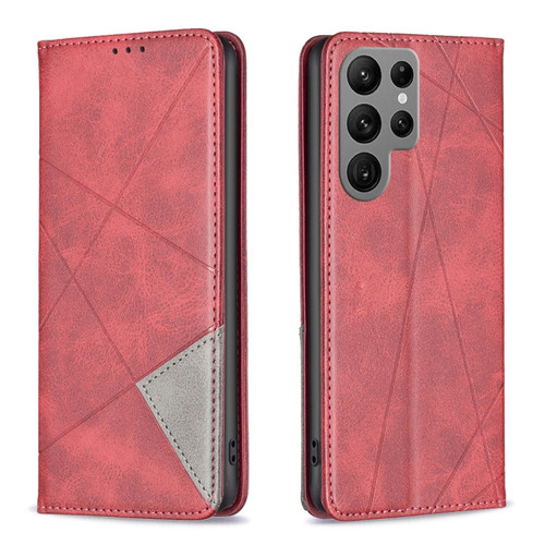 Samsung Galaxy S24 Ultra 5G Rhombus Texture Magnetic Leather Phone Case - Red