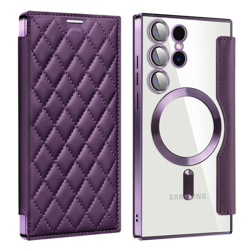 Samsung Galaxy S24 Ultra 5G Shield Magsafe RFID Anti-theft Rhombus Leather Phone Case - Purple