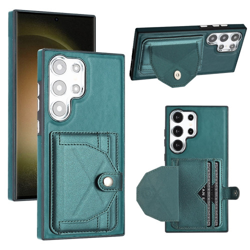 Samsung Galaxy S24 Ultra 5G Shockproof Leather Phone Case with Card Holder - Green