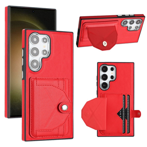 Samsung Galaxy S24 Ultra 5G Shockproof Leather Phone Case with Card Holder - Red