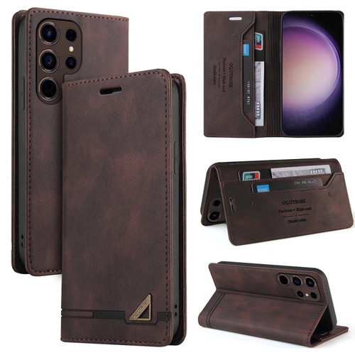 Samsung Galaxy S24 Ultra 5G Skin Feel Anti-theft Brush Horizontal Flip Leather Case with Holder - Brown