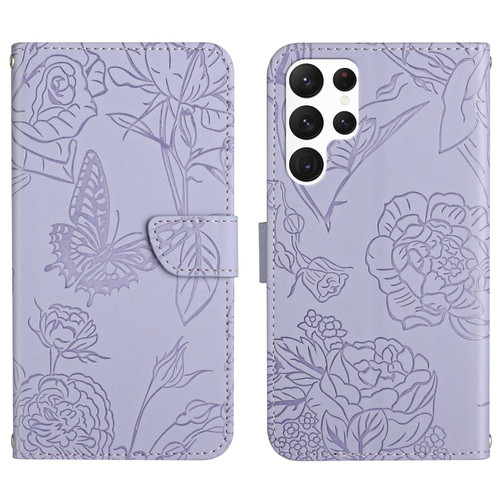 Samsung Galaxy S24 Ultra 5G Skin Feel Butterfly Embossed Flip Leather Phone Case - Purple