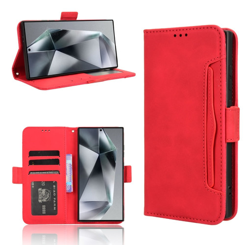 Samsung Galaxy S24 Ultra 5G Skin Feel Calf Texture Card Slots Leather Phone Case - Red