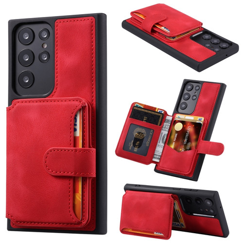 Samsung Galaxy S24 Ultra 5G Skin Feel Dream RFID Anti-theft PU Card Bag Phone Case - Red
