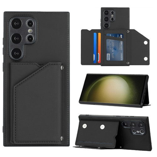 Samsung Galaxy S24 Ultra 5G Skin Feel PU + TPU + PC Card Slots Phone Case - Black
