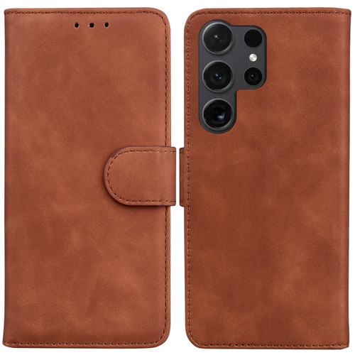 Samsung Galaxy S24 Ultra 5G Skin Feel Pure Color Flip Leather Phone Case - Brown