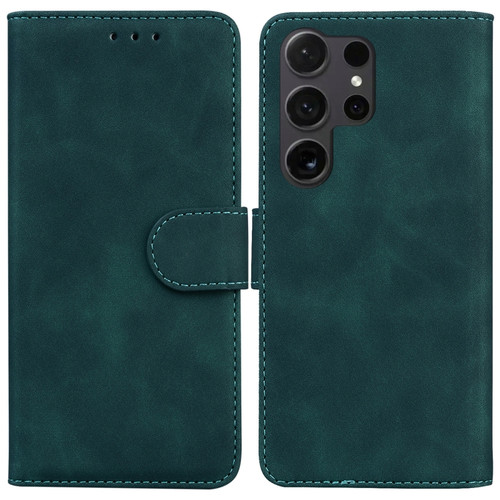 Samsung Galaxy S24 Ultra 5G Skin Feel Pure Color Flip Leather Phone Case - Green