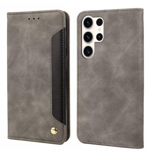 Samsung Galaxy S24 Ultra 5G Skin Feel Splicing Leather Phone Case - Grey