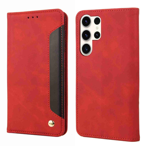Samsung Galaxy S24 Ultra 5G Skin Feel Splicing Leather Phone Case - Red