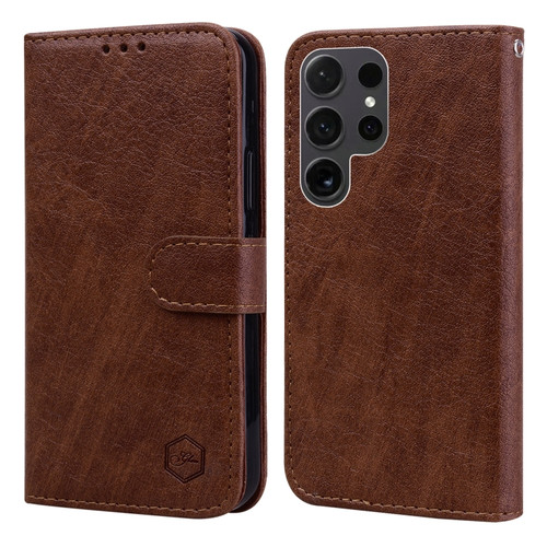 Samsung Galaxy S24 Ultra 5G Skin Feeling Oil Leather Texture PU + TPU Phone Case - Brown