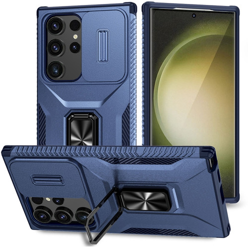 Samsung Galaxy S24 Ultra 5G Sliding Camshield Holder Phone Case - Blue