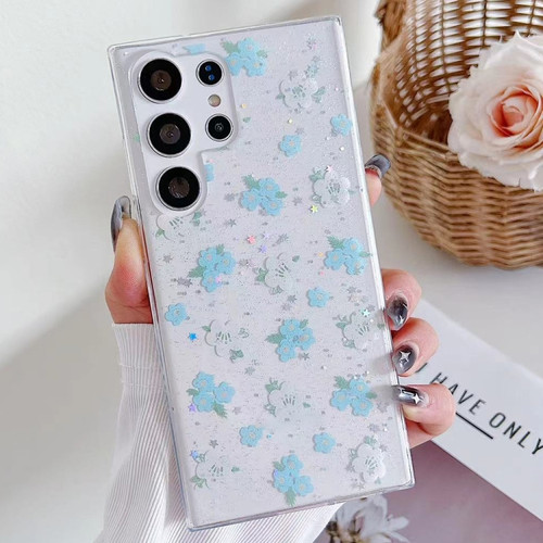 Samsung Galaxy S24 Ultra 5G Spring Garden Epoxy TPU Phone Case - F06 Blue and White Flowers