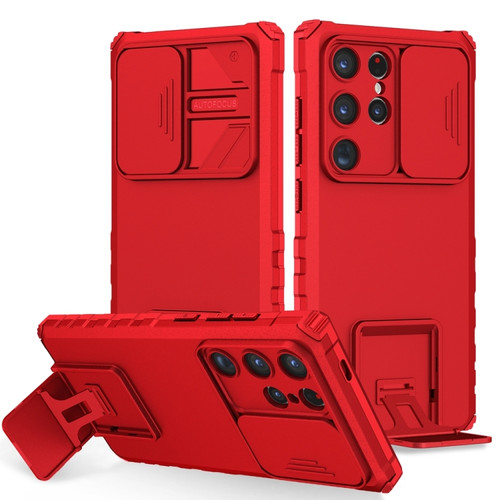 Samsung Galaxy S24 Ultra 5G Stereoscopic Holder Sliding Camshield Phone Case - Red