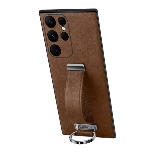 Samsung Galaxy S24 Ultra 5G SULADA PC + Leather Texture Skin Feel Shockproof Phone Case - Brown