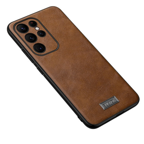 Samsung Galaxy S24 Ultra 5G SULADA Shockproof TPU + Handmade Leather Phone Case - Brown