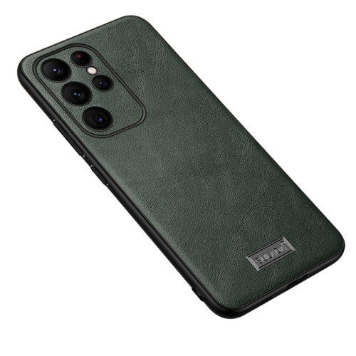 Samsung Galaxy S24 Ultra 5G SULADA Shockproof TPU + Handmade Leather Phone Case - Green