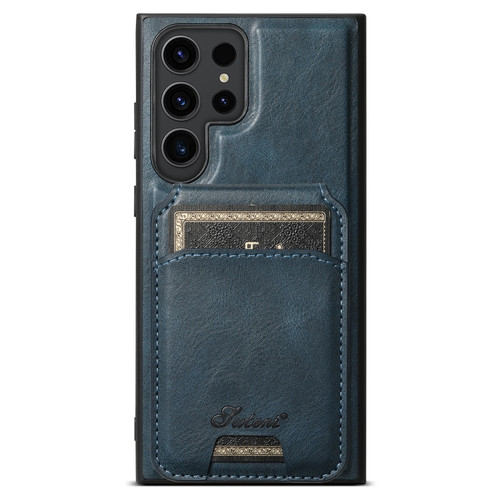 Samsung Galaxy S24 Ultra 5G Suteni H15 MagSafe Oil Eax Leather Detachable Wallet Back Phone Case - Blue