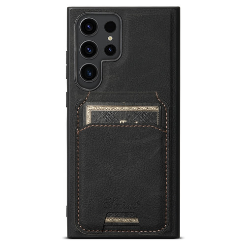Samsung Galaxy S24 Ultra 5G Suteni H16 Litchi Texture Leather Detachable Wallet Back Phone Case - Black