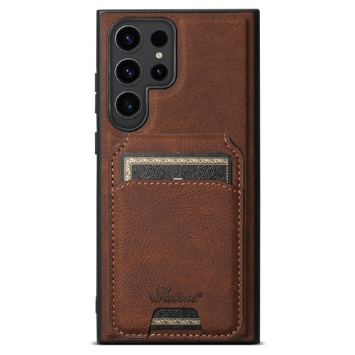 Samsung Galaxy S24 Ultra 5G Suteni H16 Litchi Texture Leather Detachable Wallet Back Phone Case - Brown