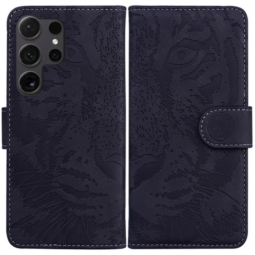 Samsung Galaxy S24 Ultra 5G Tiger Embossing Pattern Flip Leather Phone Case - Black
