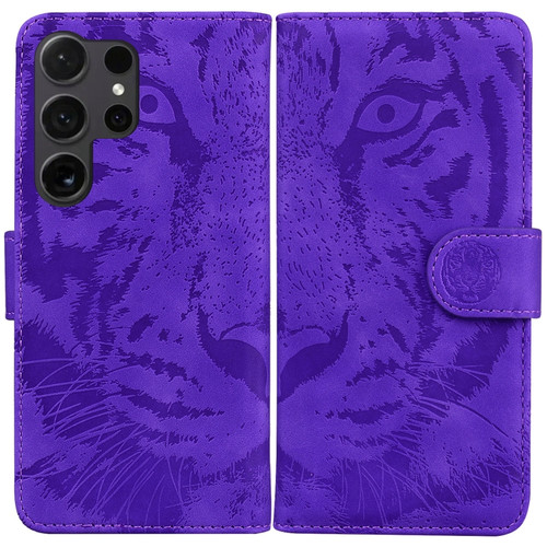 Samsung Galaxy S24 Ultra 5G Tiger Embossing Pattern Flip Leather Phone Case - Purple